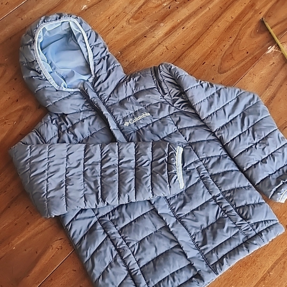 Columbia Youth XS 6/7 Gray Quilted Hooded Lightweight Puffer Jacket Full Zip